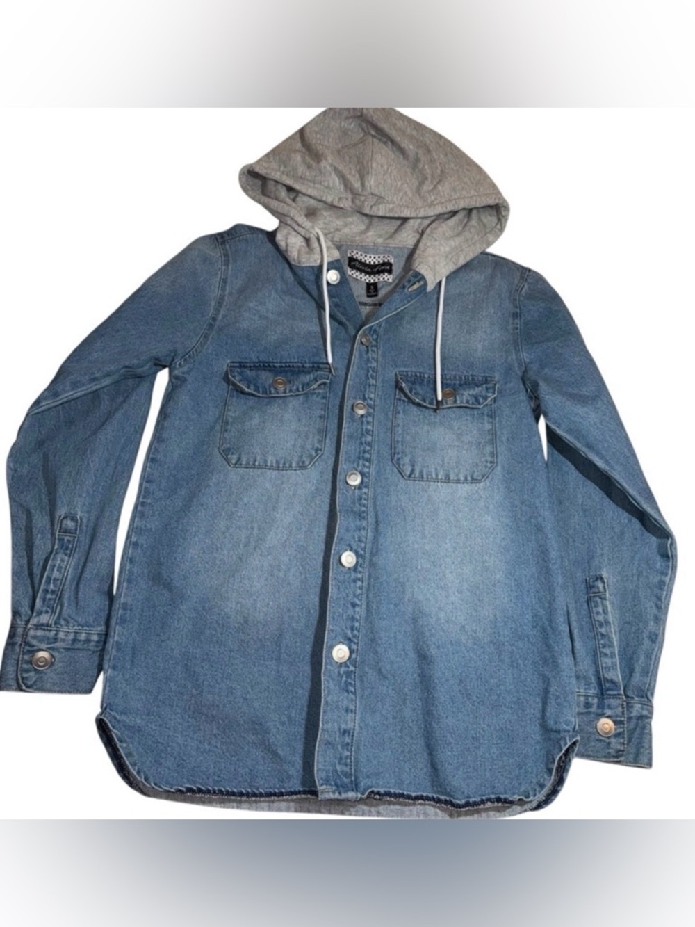Alivia Ford Women’s Small Faded Denim Hooded Jacket/ Shirt With Gray Hood 2 pkts